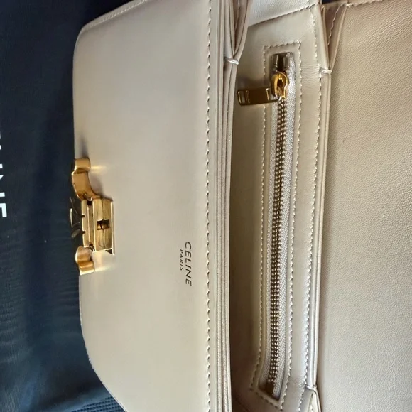 Celine Classic Triomphe Tan Leather Crossbody Bag with Gold Accent - Picture 5 of 6